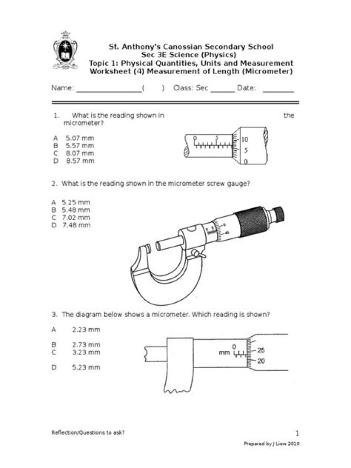 Micrometer Measurement Worksheet with Answers PDF for Precision Training