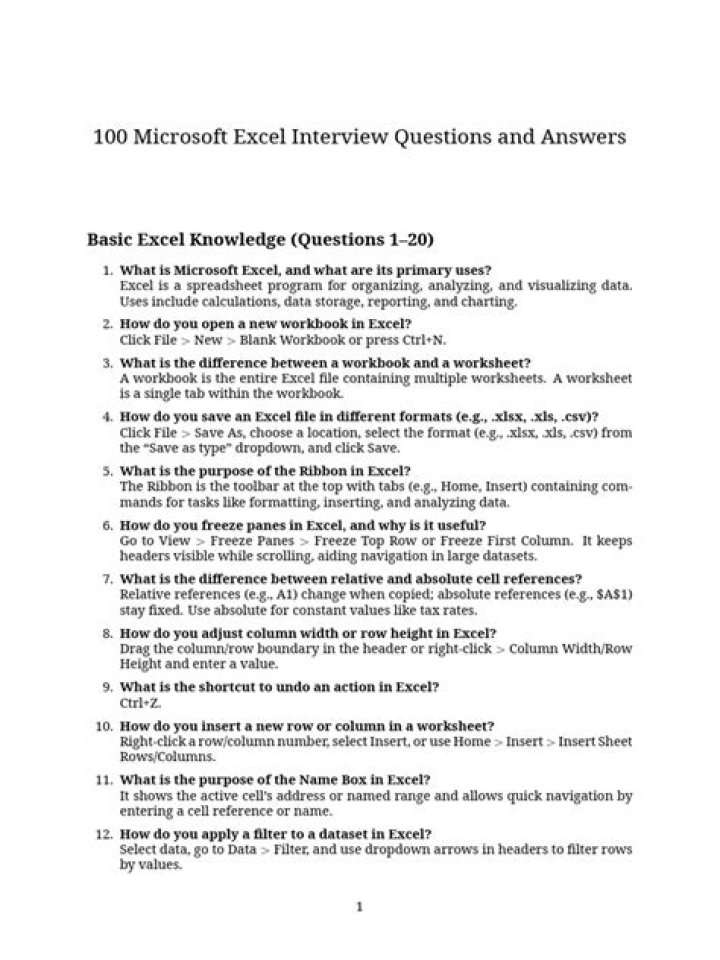 Microsoft Excel Interview Questions and Answers PDF for Job Success