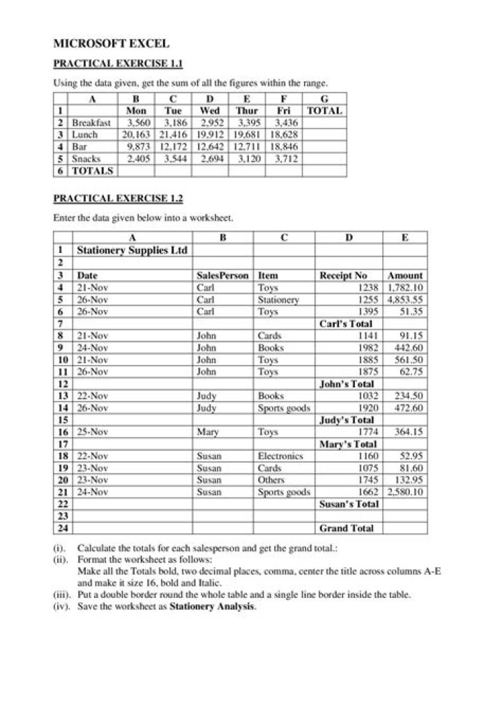 Microsoft Excel Practice Questions PDF for Free Download