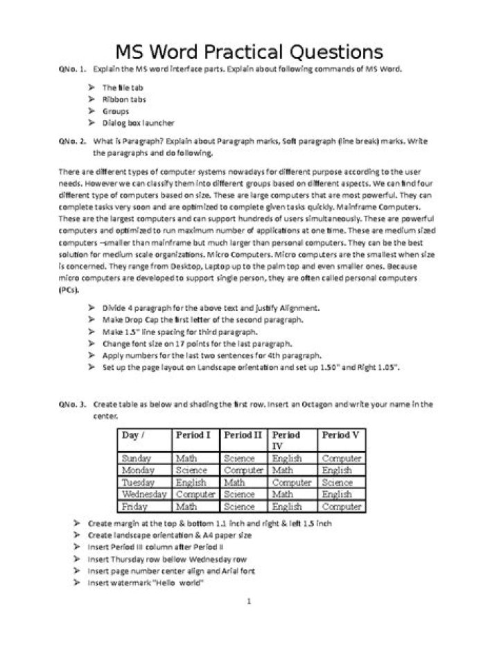 Microsoft Word Practical Test Questions & Answers PDF: Master Word Skills
