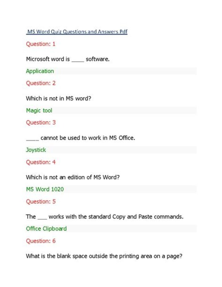 Microsoft Word Quiz Questions and Answers PDF – Download Now