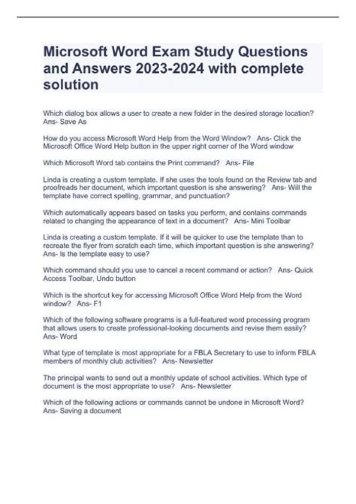 Microsoft Word Test Questions & Answers PDF for Practice