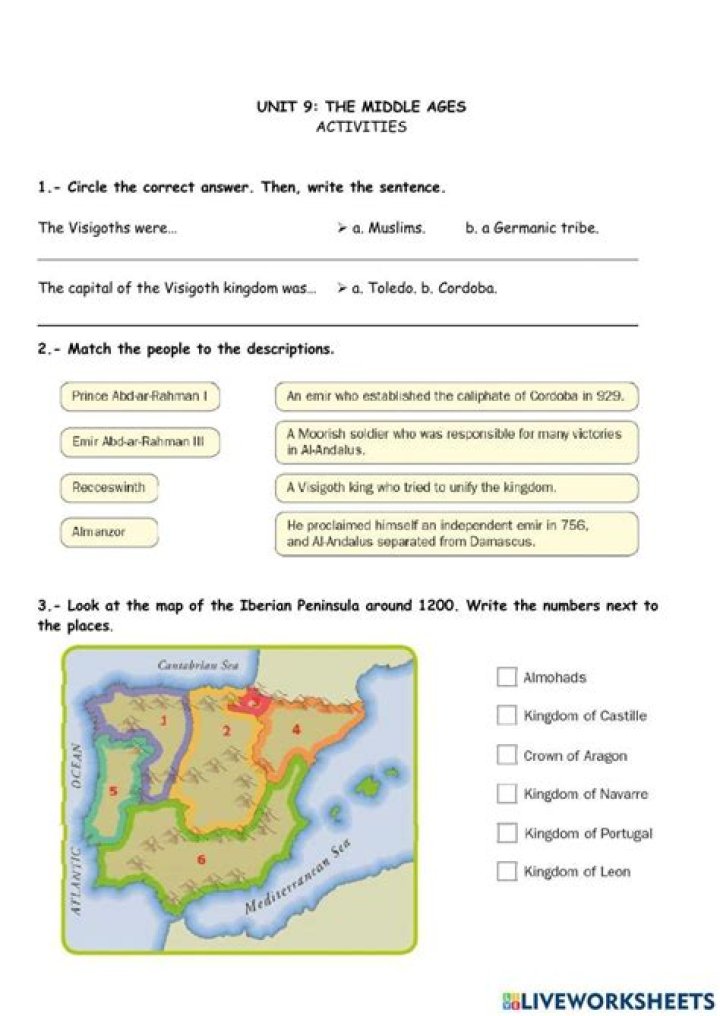 Middle Ages Worksheet PDF: Free History Worksheets for Students