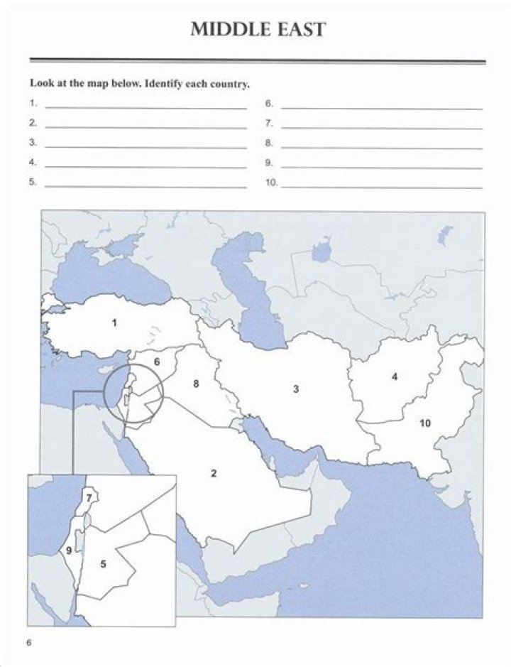 Middle East Geography Worksheet PDF for Students