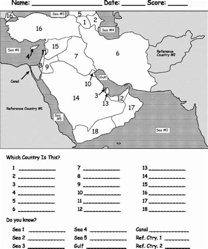 Middle East Map Worksheet PDF for Students