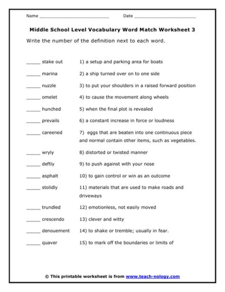 Middle School Vocabulary Worksheets PDF – Download Free Printable Practice