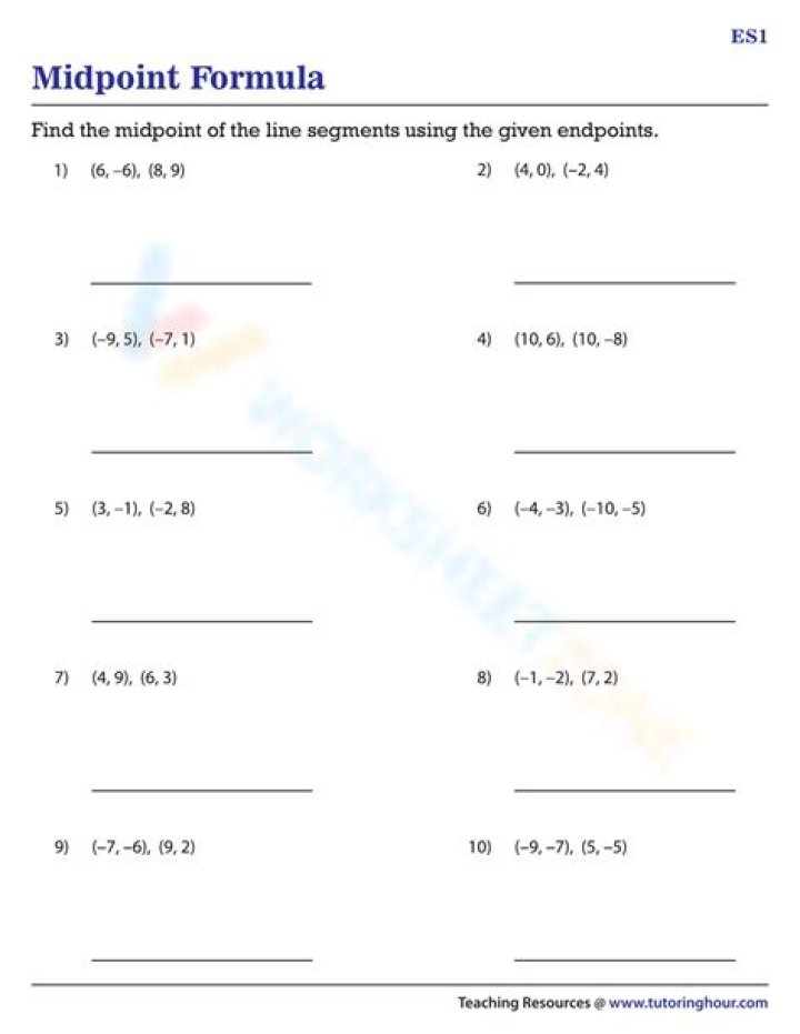 Midpoint Formula Word Problems Worksheet PDF for Middle School Math
