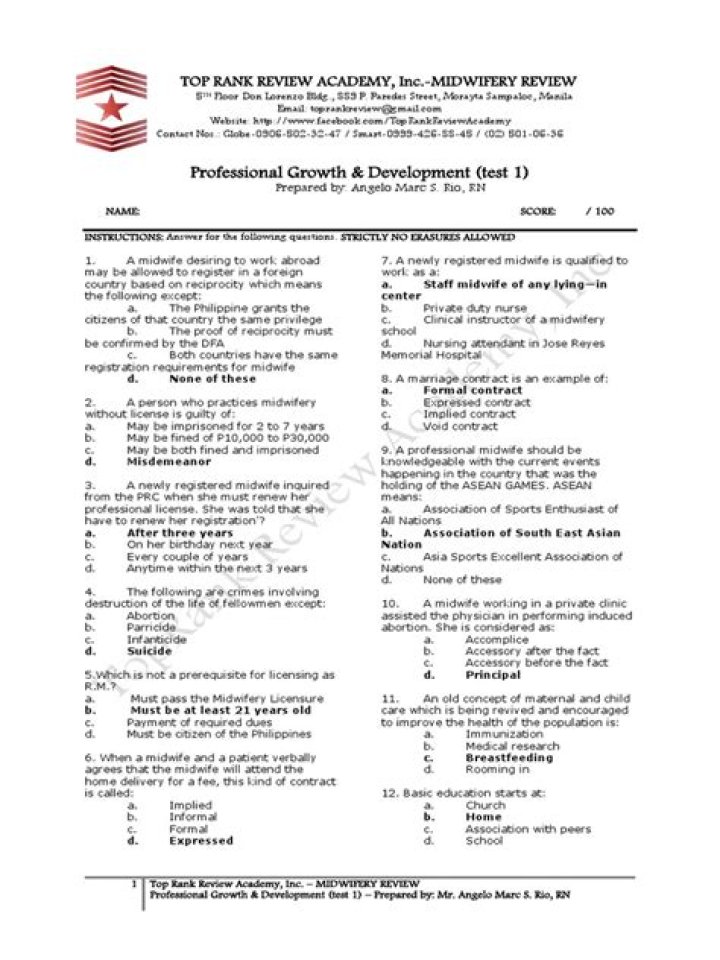 Midwifery Exam Questions PDF – Pass Your Certification Test