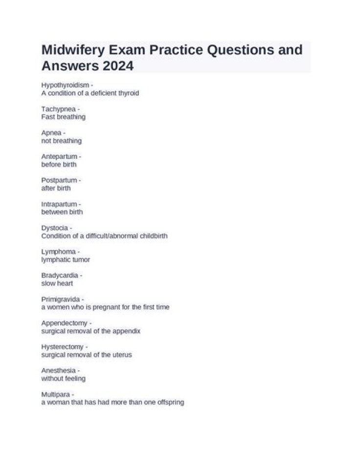 Midwifery Exit Exam Questions and Answers PDF for Passing Tips