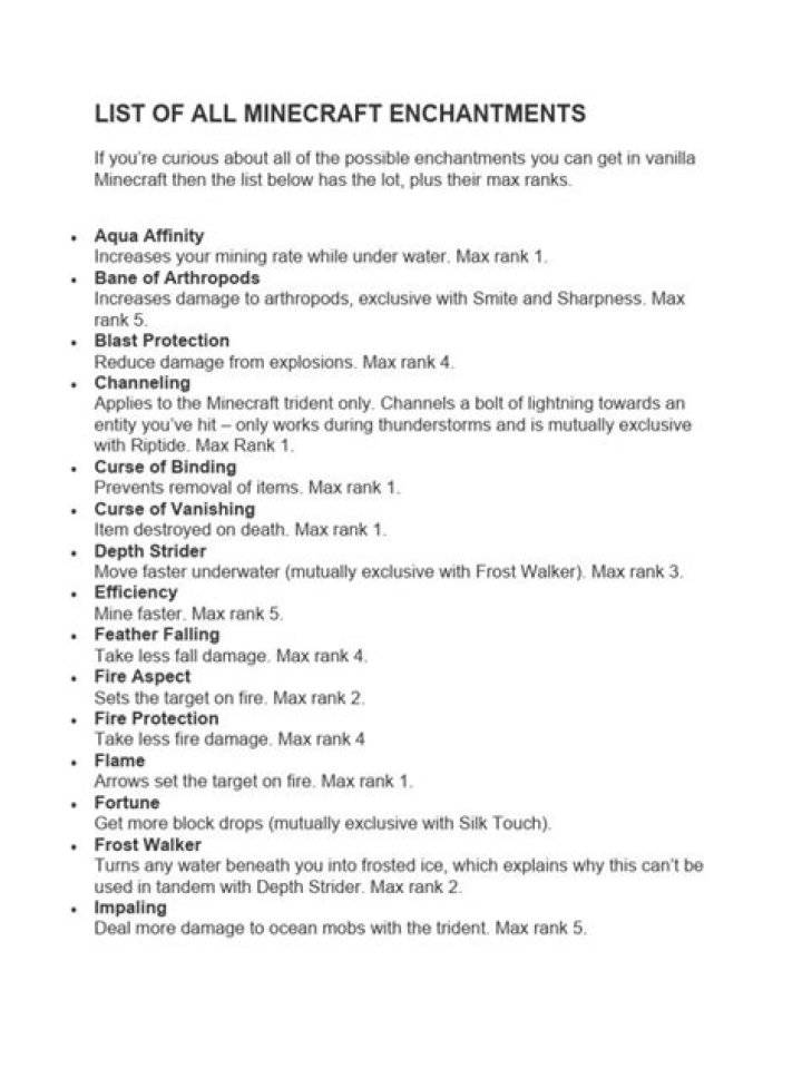 Minecraft Enchantments List PDF: Complete Guide to All Enchantments