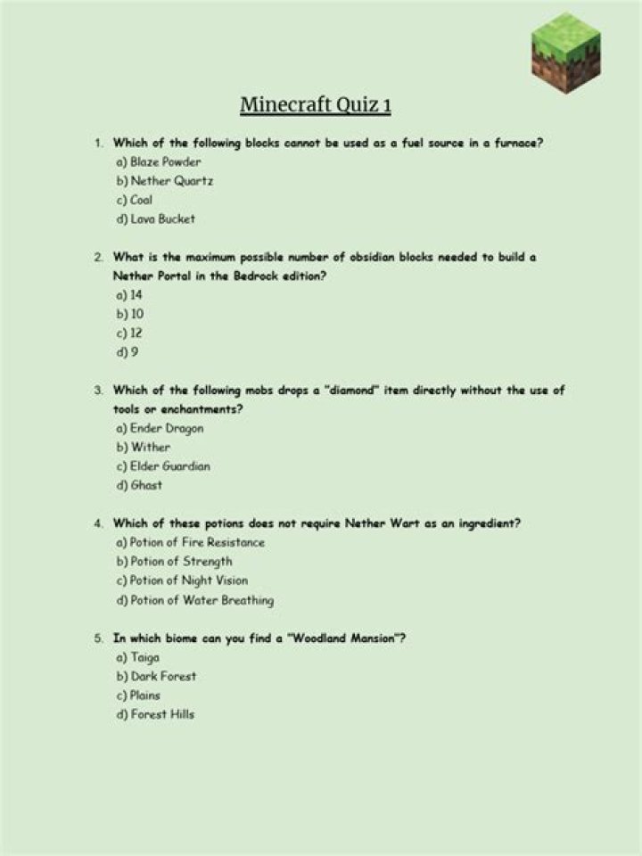 Minecraft Quiz 100 Questions with Answers PDF – Instant Download