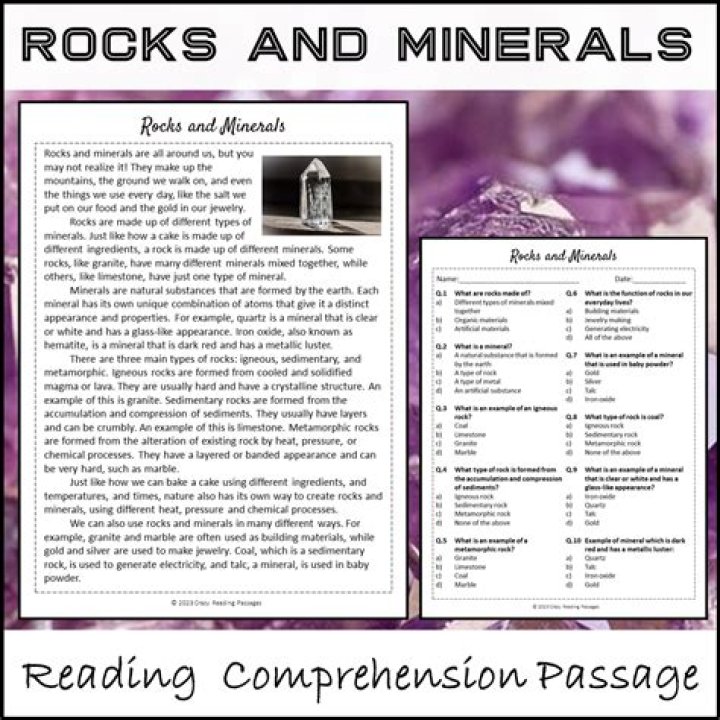 Minerals Reading Comprehension Worksheet PDF – Practice Reading Skills
