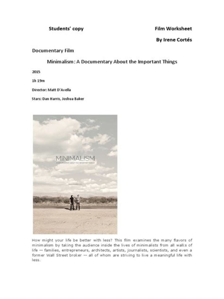 Minimalism Documentary Worksheet PDF: Reflect, Simplify, Transform