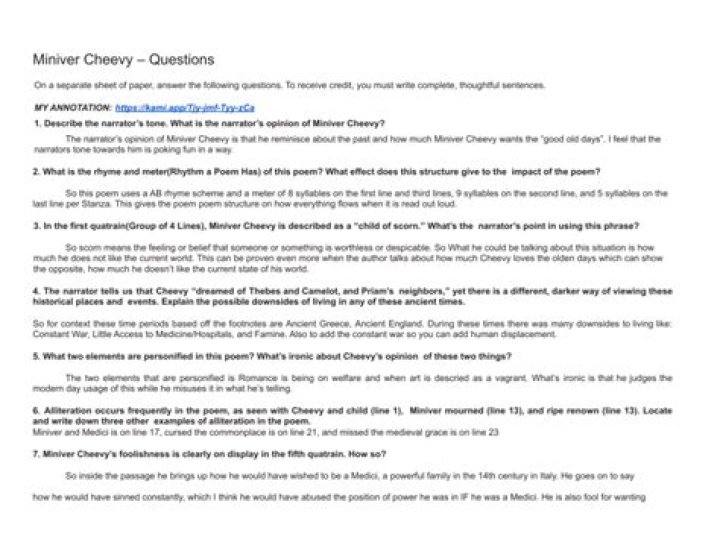 Miniver Cheevy Questions & Answers PDF – Complete Guide