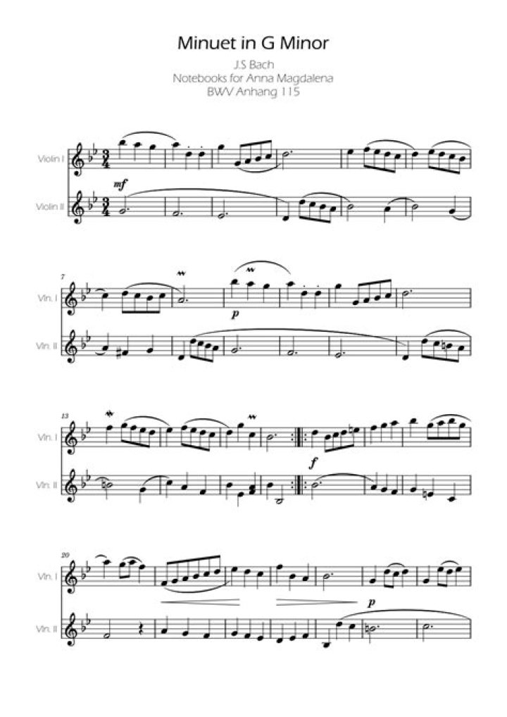 Minuet in G Violin Sheet Music PDF – Free Download