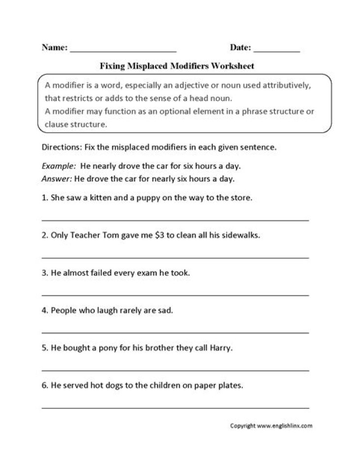 Master Misplaced and Dangling Modifiers with This Free Worksheet PDF