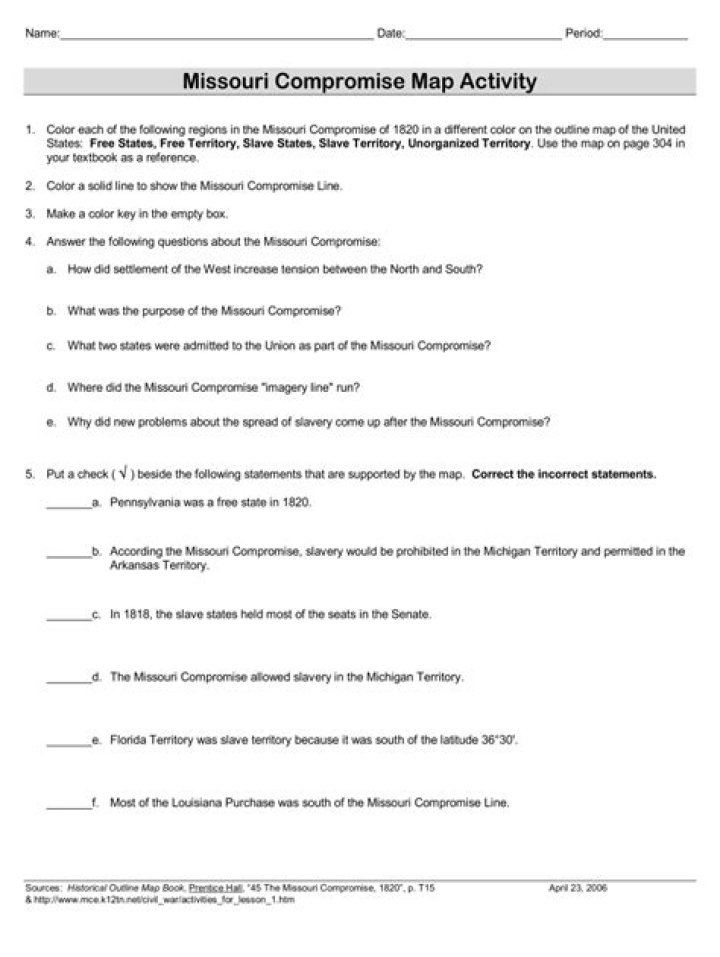 Missouri Compromise Worksheet PDF: Free Study Guide & Analysis