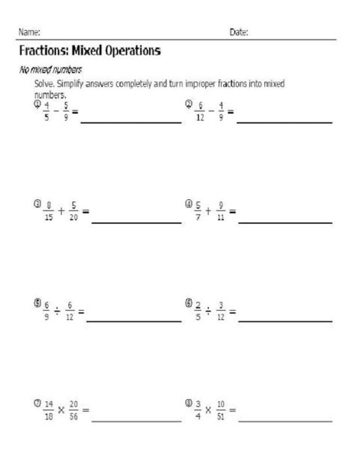 Mixed Operations Fractions Worksheet PDF – Printable Practice for Math Skills