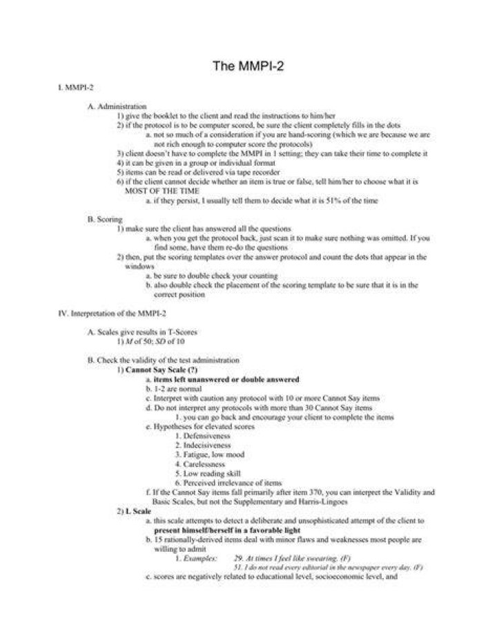 MMPI-2 Interpretation Worksheet PDF – Instant Download