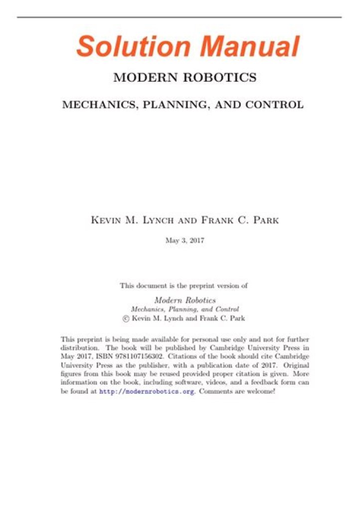 Modern Robotics Mechanics: Free PDF Guide for Planning and Control