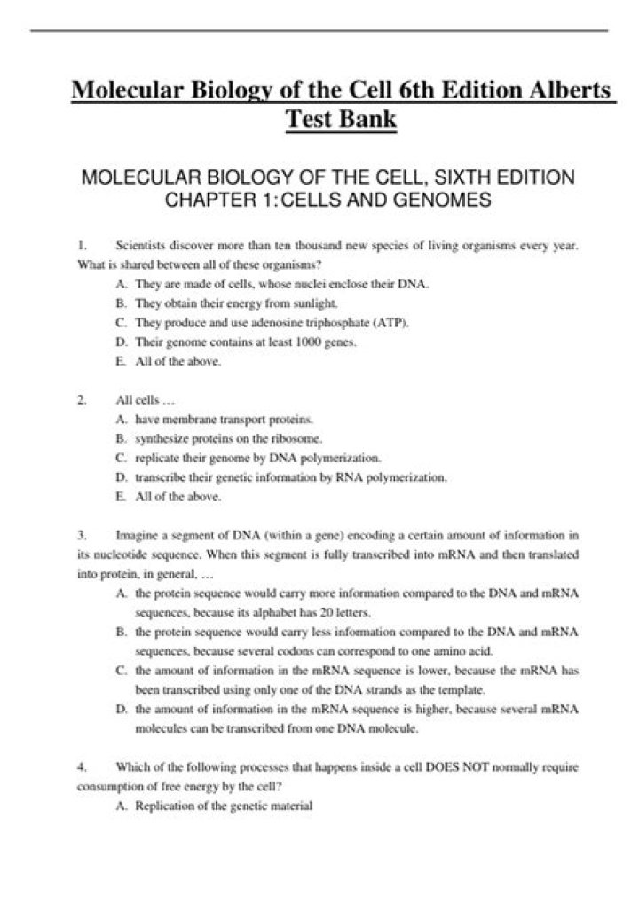 Molecular Biology of the Cell Test Bank PDF for Student Exam Prep