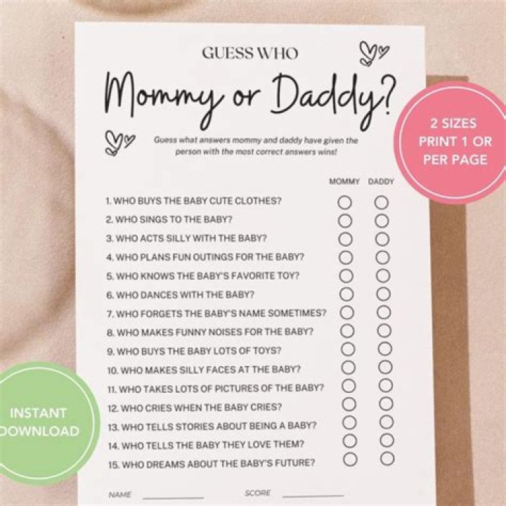 Mommy or Daddy Baby Shower Game Questions PDF: Fun Trivia for Parents