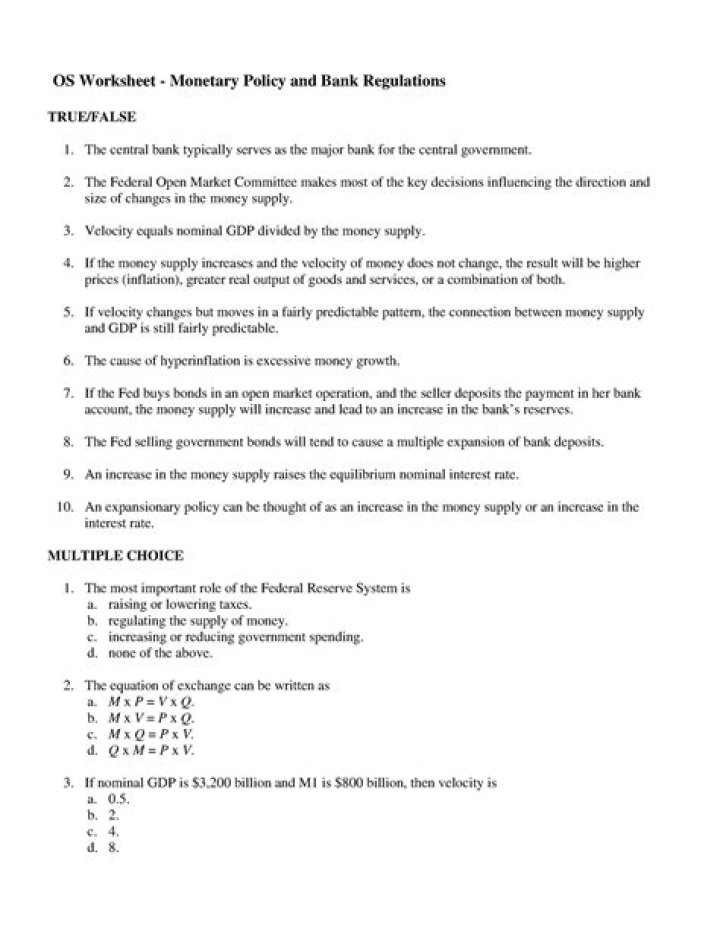 Monetary Policy Worksheet PDF: Analyze Central Bank Strategies