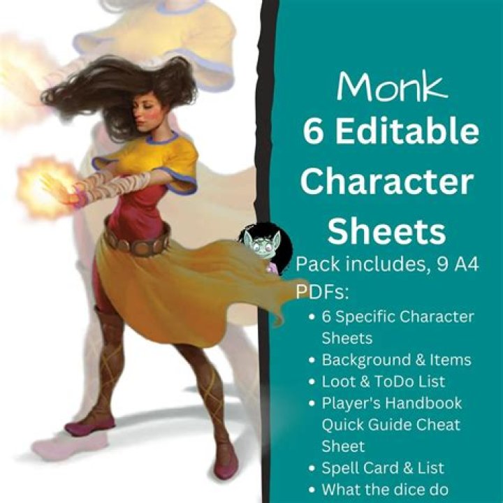 Download Free Monk Character Sheet PDF for RPG Use