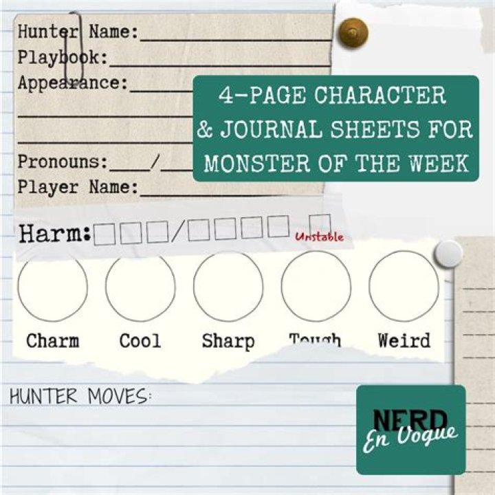 Download Free Monster of the Week Character Sheets PDF