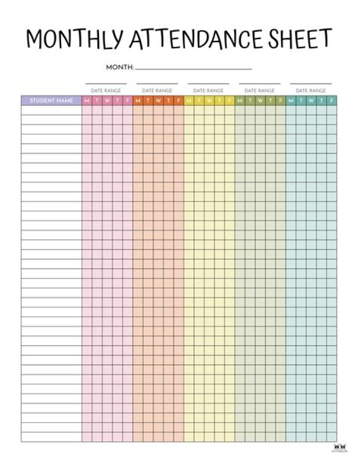 Monthly Attendance Sheet in PDF for Easy Tracking
