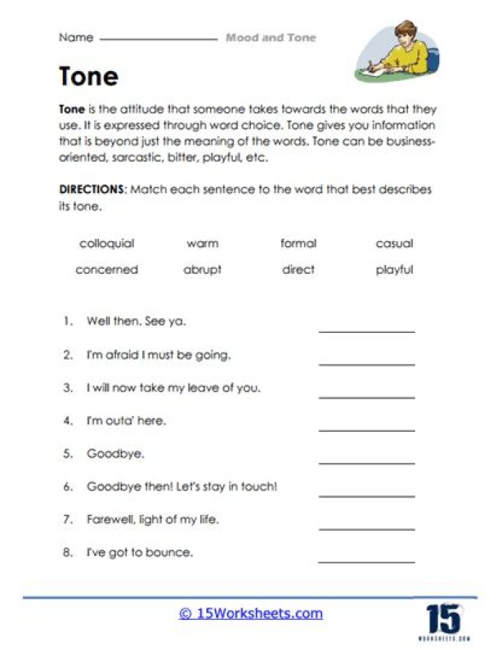 Mood and Tone Worksheet PDF for Emotional Awareness