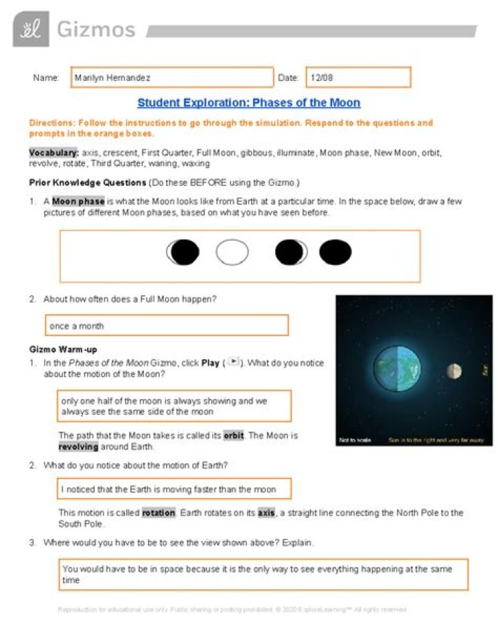 Moonrise & Moonset Times & Phases Gizmo Answer Key PDF