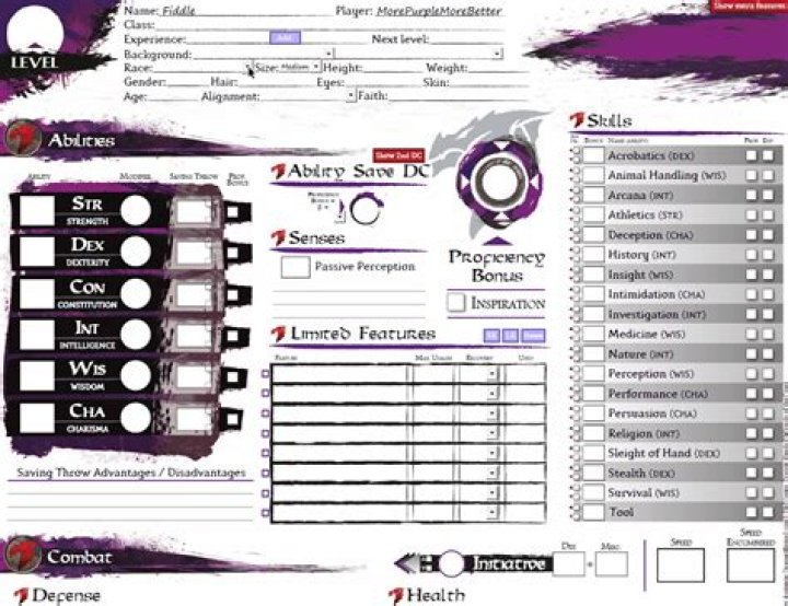 More Purple, More Better Character Sheet PDF for RPGs
