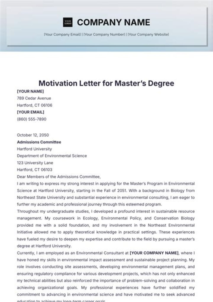 Master's in Management Motivation Letter for PDF Submission