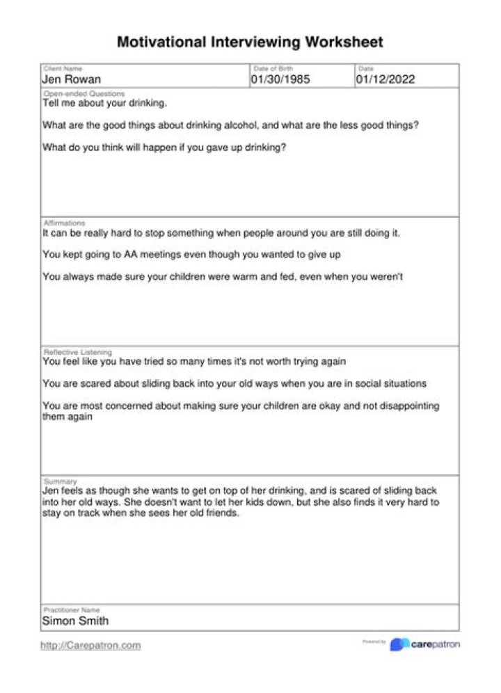 Motivational Interviewing Worksheet PDF – Free Download
