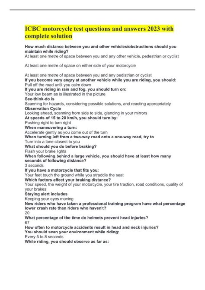 Motorcycle Test Questions and Answers PDF – Full Practice Guide