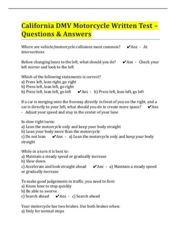 Motorcycle Written Test Questions and Answers PDF for Exam Prep