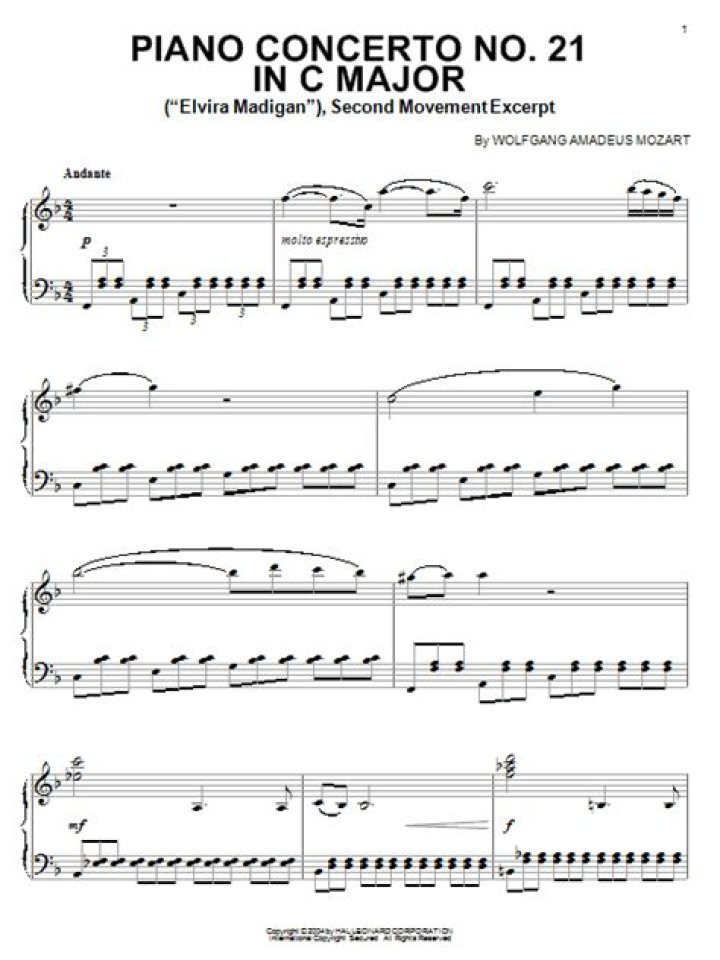 Mozart Piano Concerto No. 21 Andante Sheet Music PDF Download
