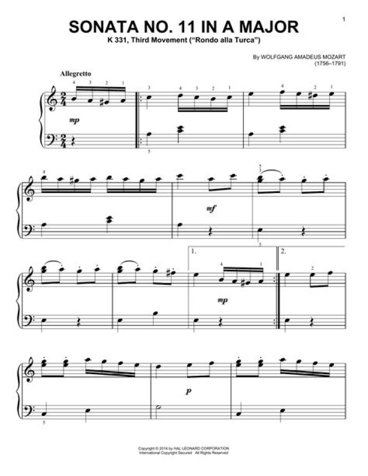 Mozart Sonata No. 11 Sheet Music PDF – Download Free Download