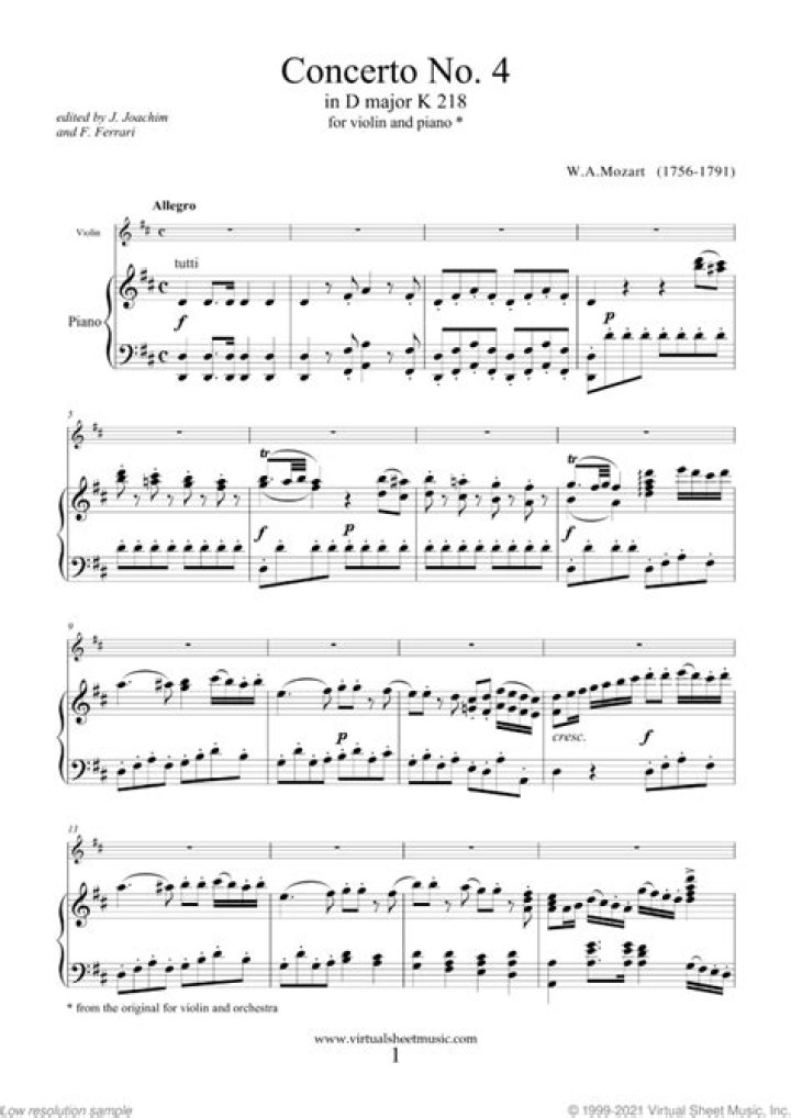 Mozart Violin Concerto No. 4 in D Major – Full Sheet Music PDF Download
