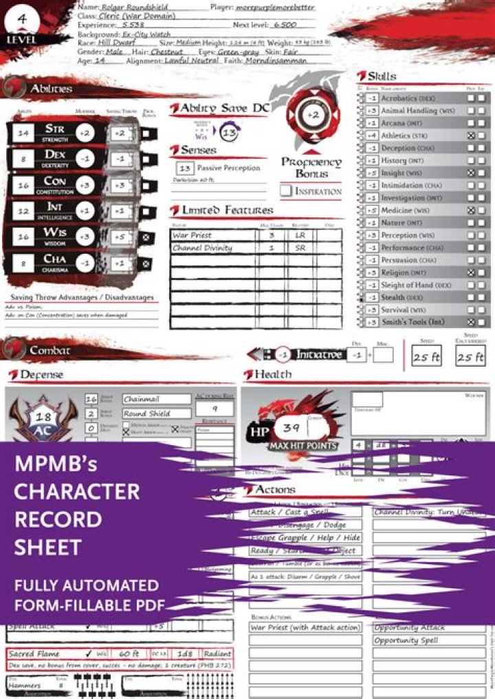 Download MMPB Character Sheet PDF for Instant Roleplay Use