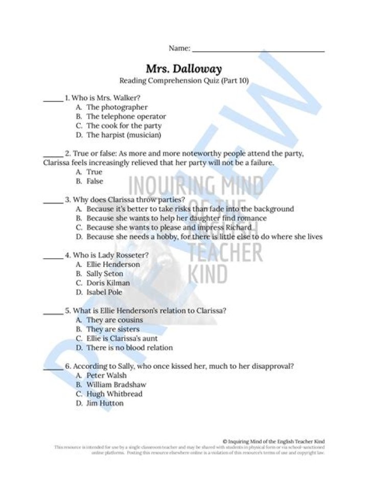 Mrs Dalloway: Key Questions and Answers PDF