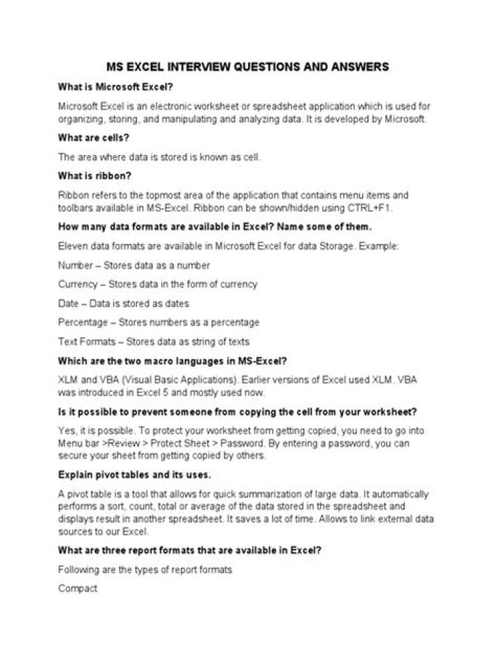 MS Excel Interview Questions and Answers PDF for Success