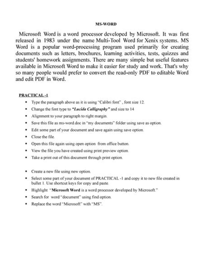 MS Word Practical Exercises PDF with Answers for Beginners