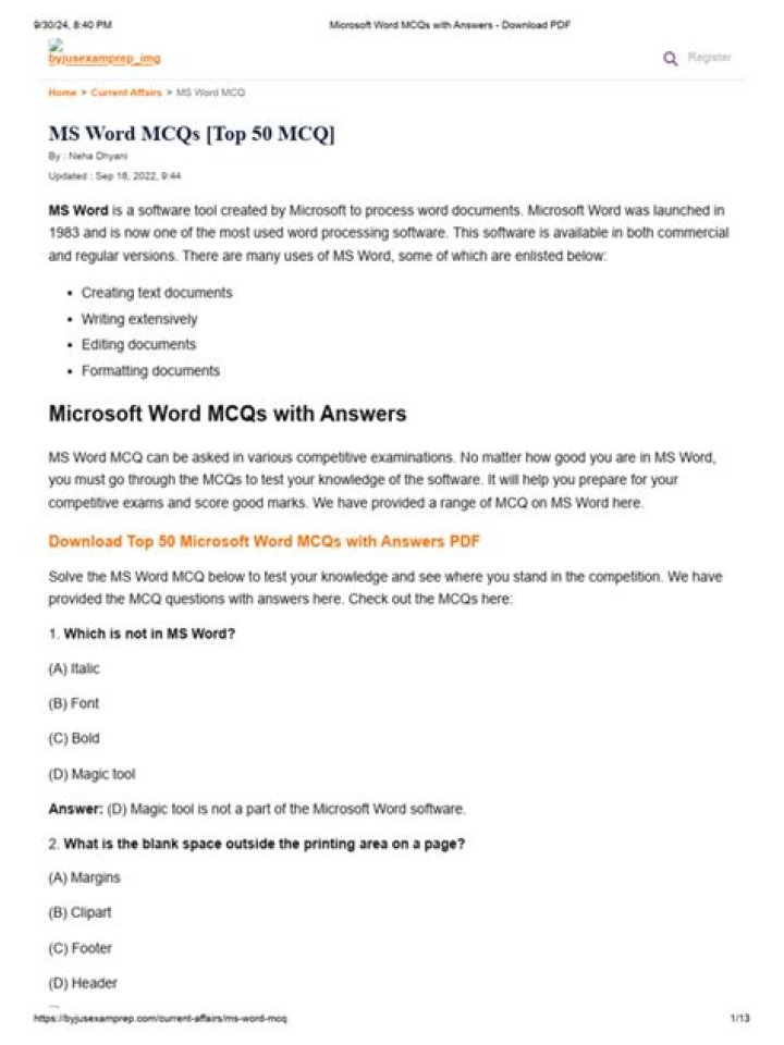 MS Word Questions & Answers PDF – Expert Solutions