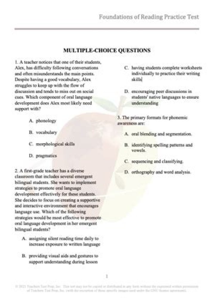 MTEL Foundations of Reading Practice Test PDF – Free Download