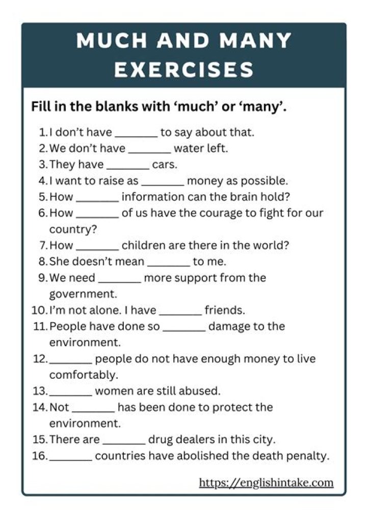 Much and Many Exercises with Answers PDF – Instant Practice & Solutions