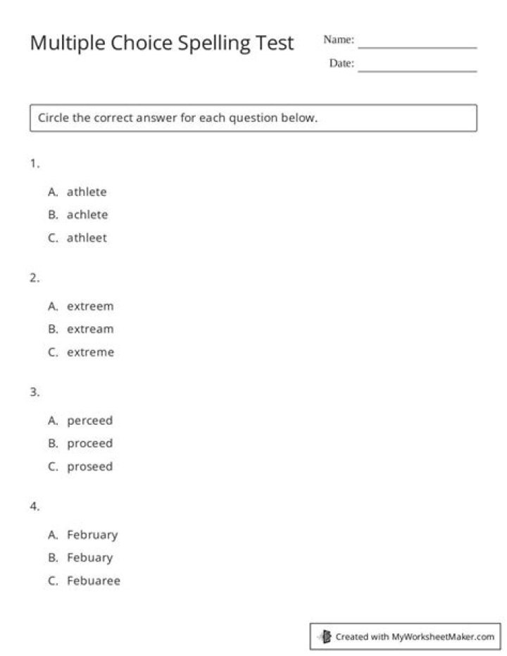 Free Multiple Choice Spelling Test PDF for Practice