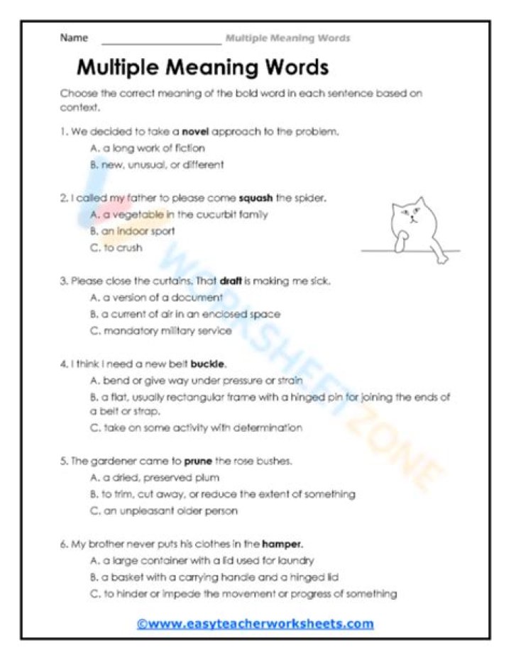 Free Multiple Meaning Words Worksheets PDF for Kids & Teachers