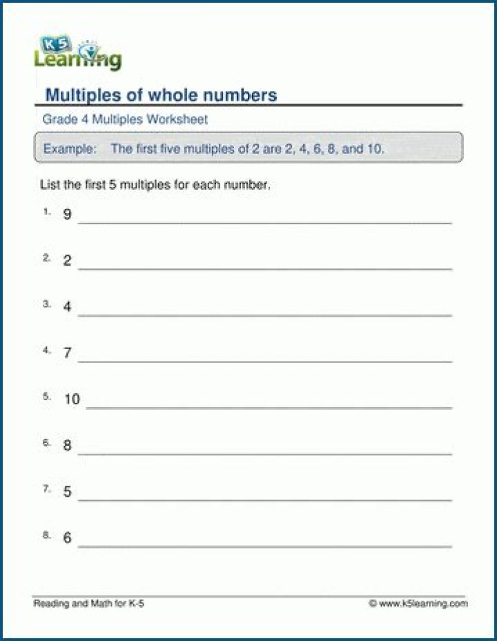 Free Multiples of Whole Numbers Worksheets PDF for Math Practice